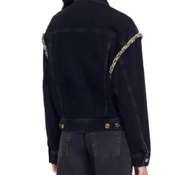 Sandro Paloma Embellished Faded Denim Jacket - Size 38 (6 US) - Picture 3 of 5